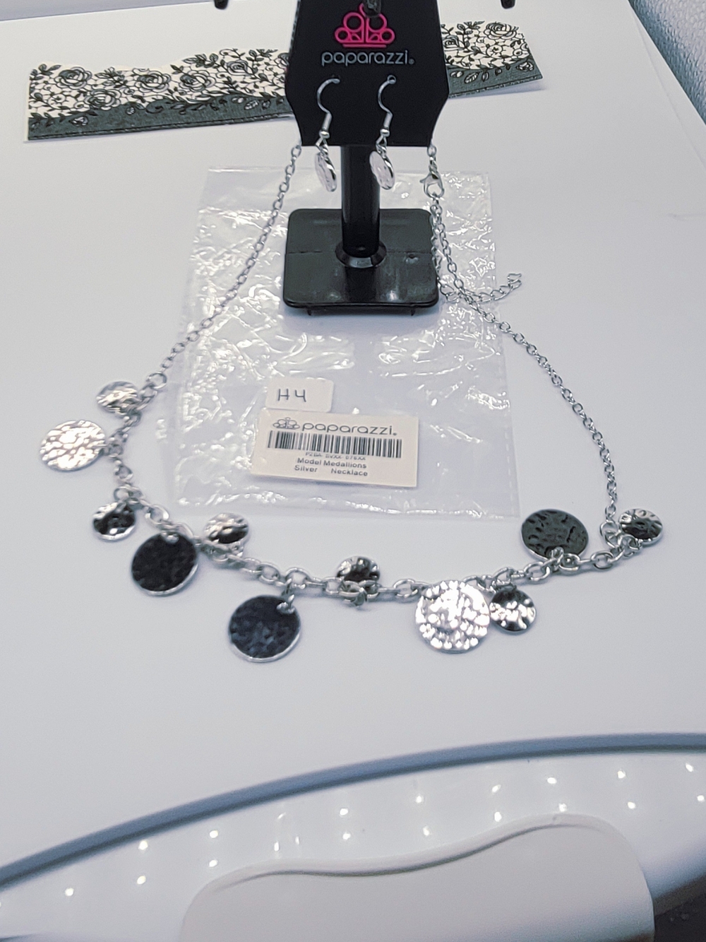paparazzi Shiny Silver Textured Coin Charm Necklace & Earrings Set